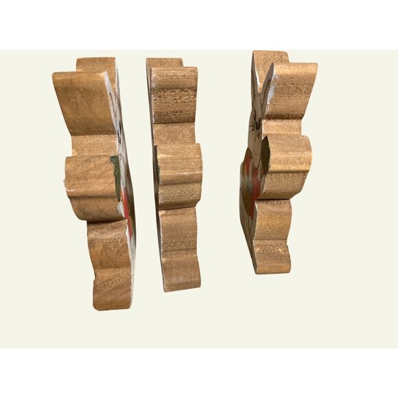 Handcrafted Wooden Easter Bunny Figures With Painted Details and Basket Design - Picture 8 of 9